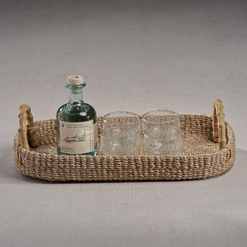 Abaca Tray with Bamboo Handles