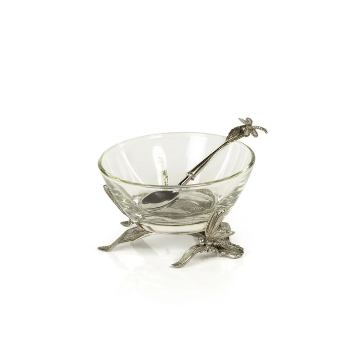 Dragonfly Pewter and Glass Bowl