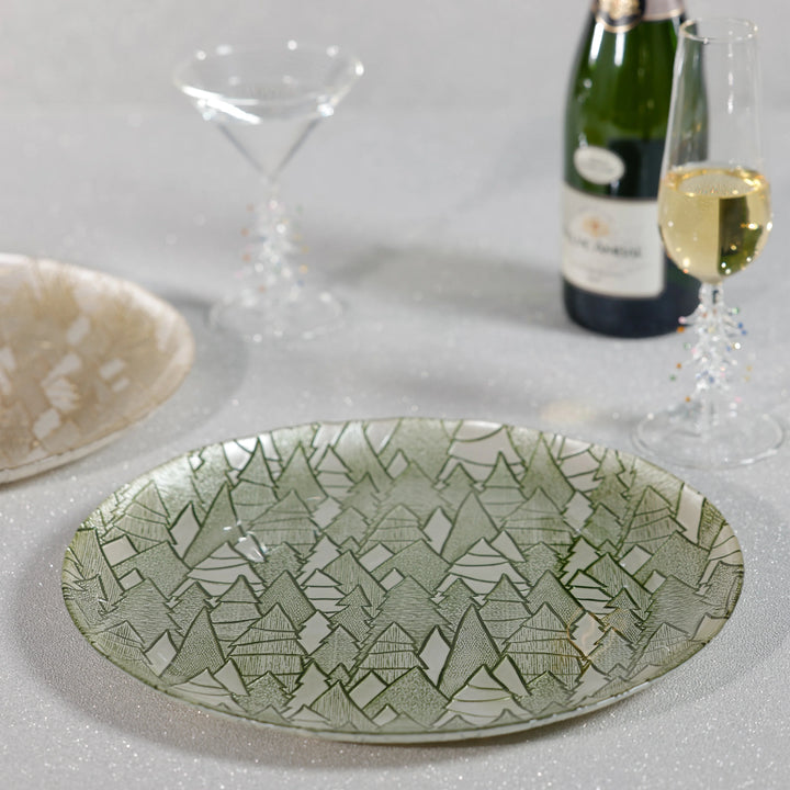 Green Alpine Tree Glass Platter