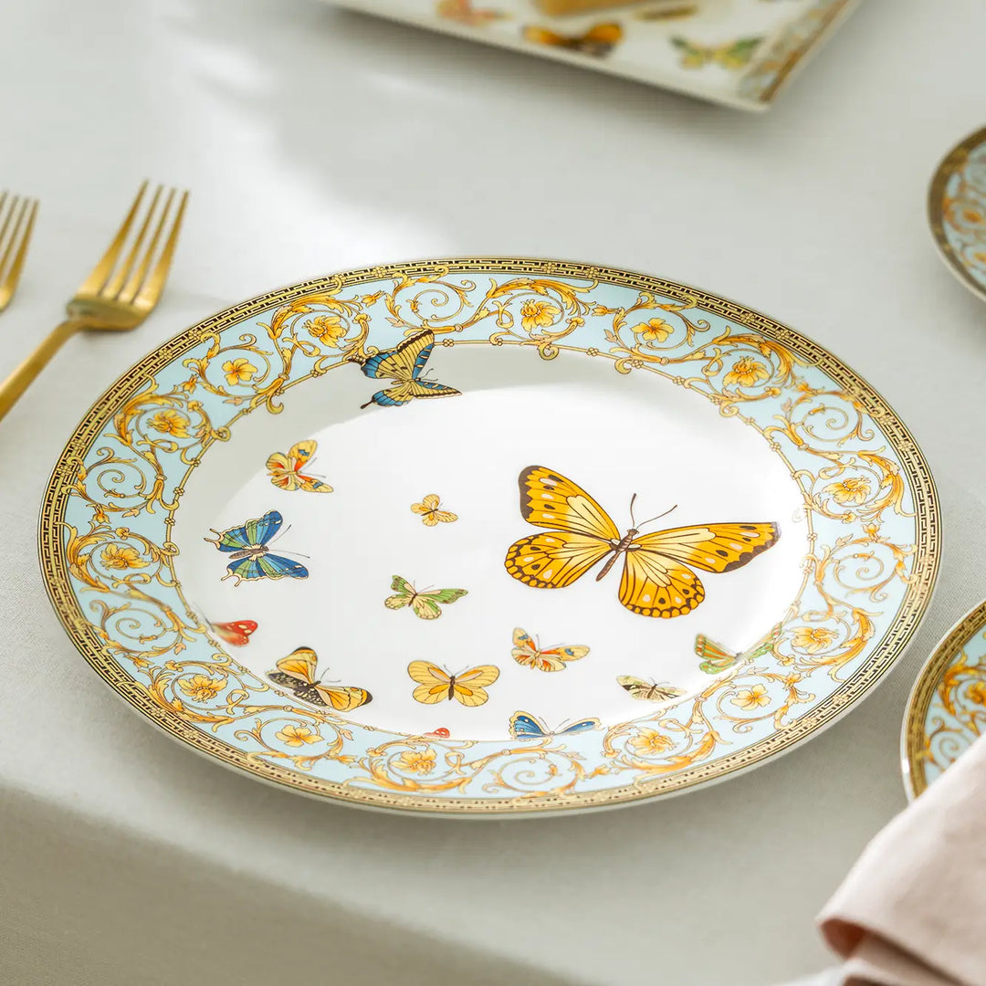 Butterflies with Blue Ornament Dinner Plate