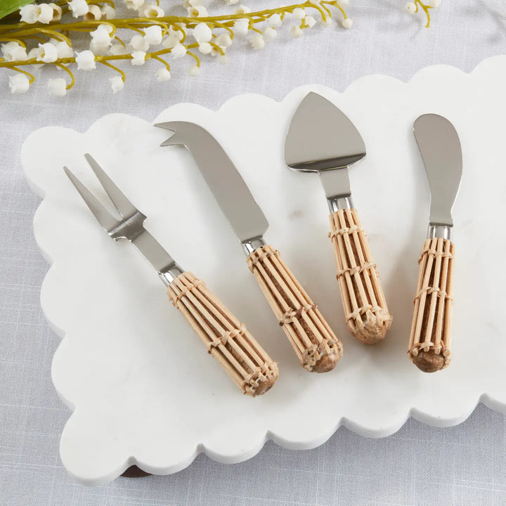 Wicker Handle Stainless Steel Cheese Knife Set