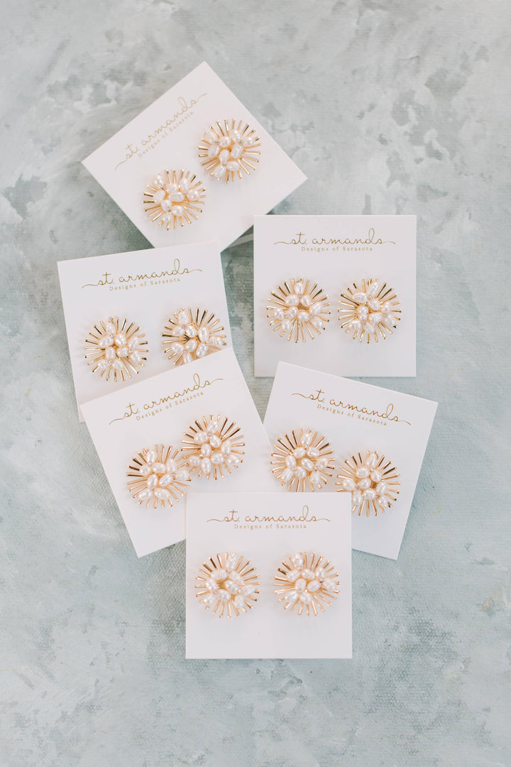 St Armands Sunburst Pearl Statement Stud Earrings