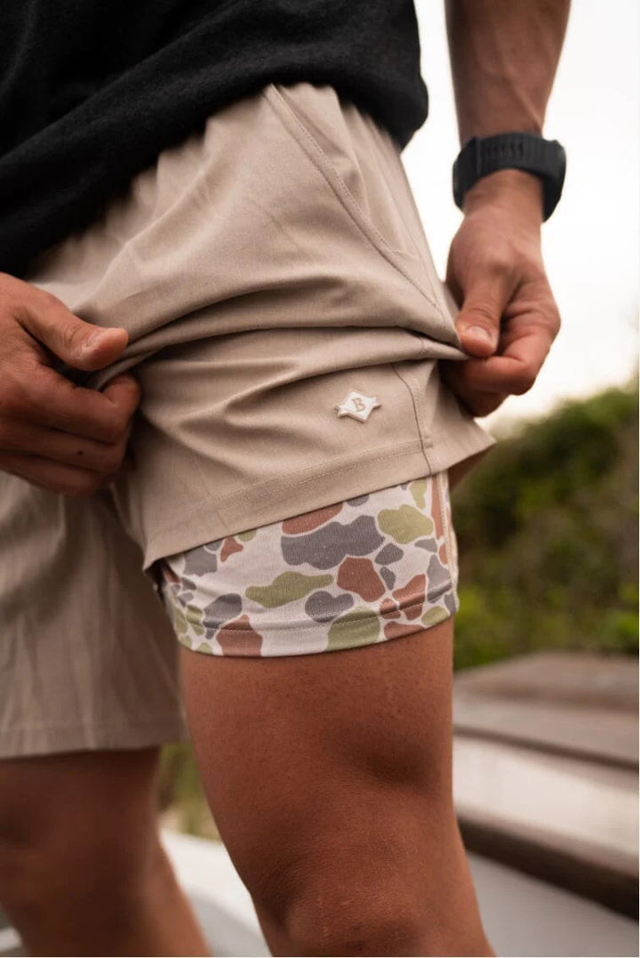 Burlebo Men's Khaki and Driftwood Camo Shorts with Liner