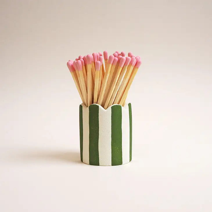 Stripy Match Holder - Green Stripe Pink Matches