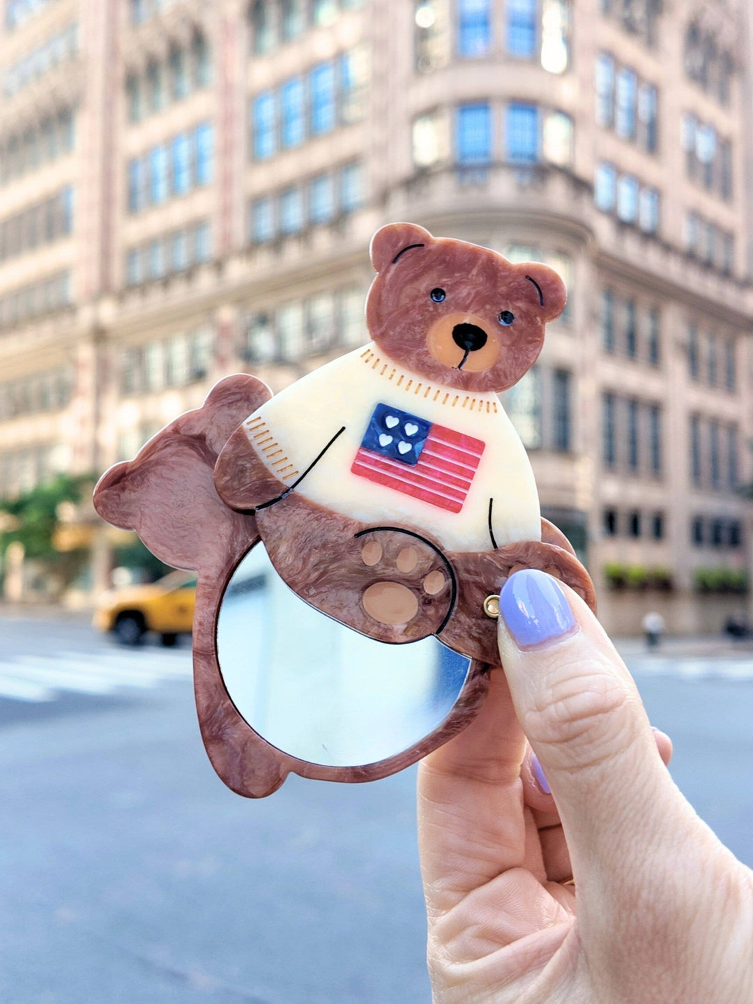 Solar Eclipse Hand-painted Americana Teddy Compact Mirror
