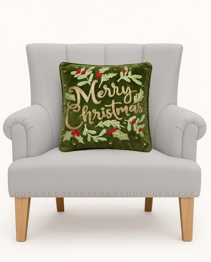 Peking Handicrafts Merry Christmas Embroidered Pillow