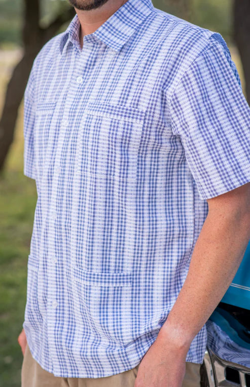 Blue Quail Men’s Guayabera Deepwater Poplin Short Sleeve Shirt