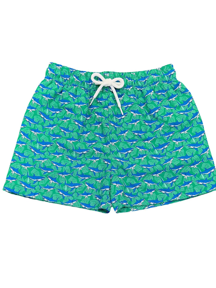 Saltwater Boys Co. Kid's St. Simons Green Shark Swim Trunk