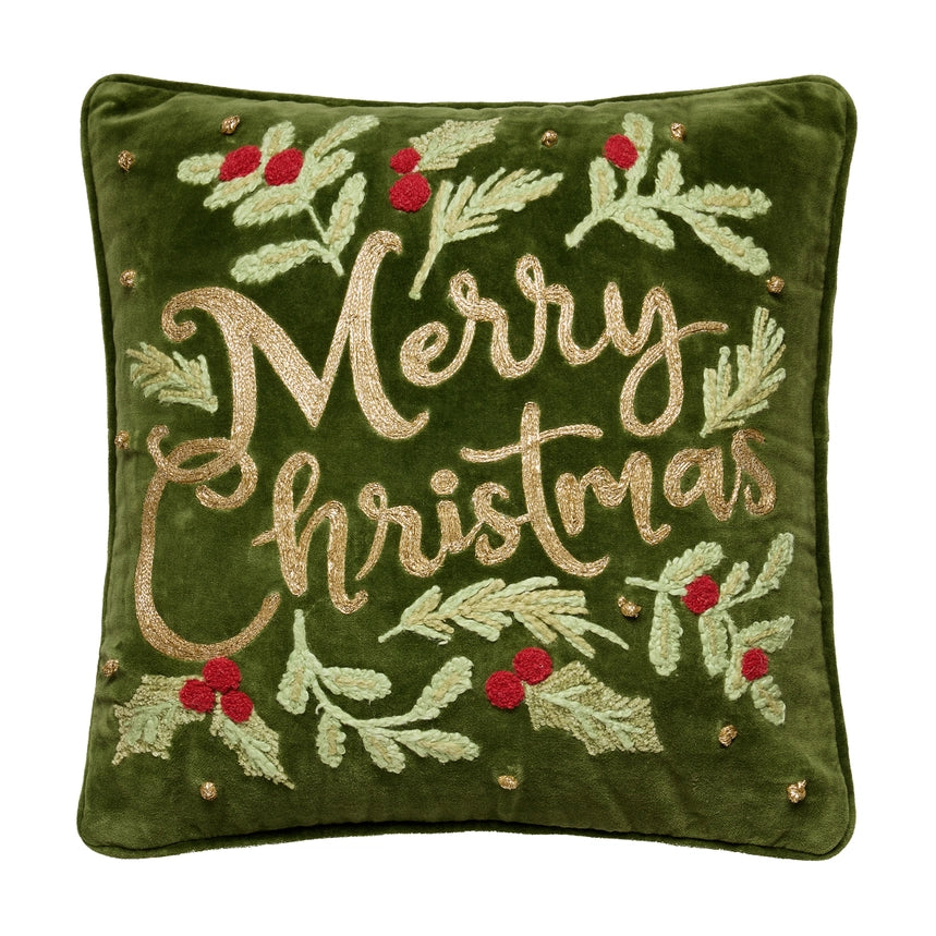 Peking Handicrafts Merry Christmas Embroidered Pillow