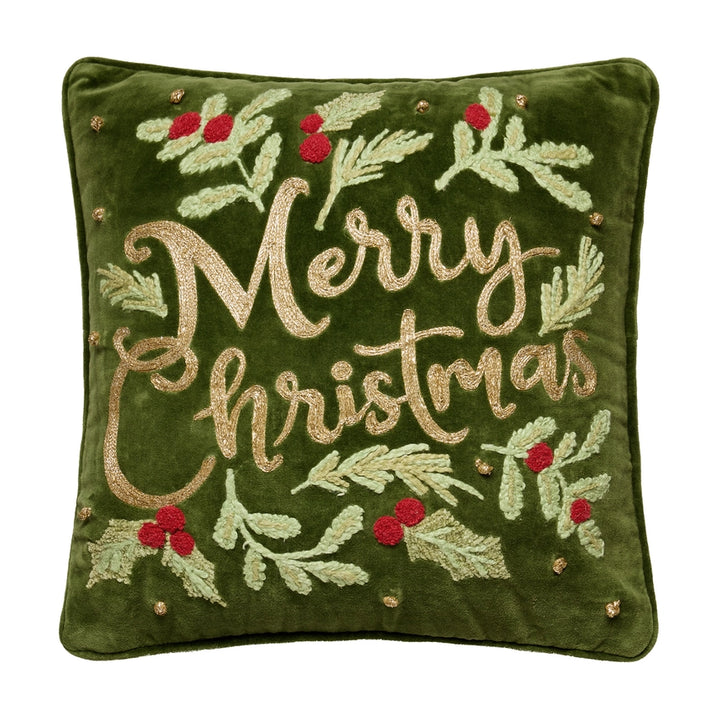 Peking Handicrafts Merry Christmas Embroidered Pillow