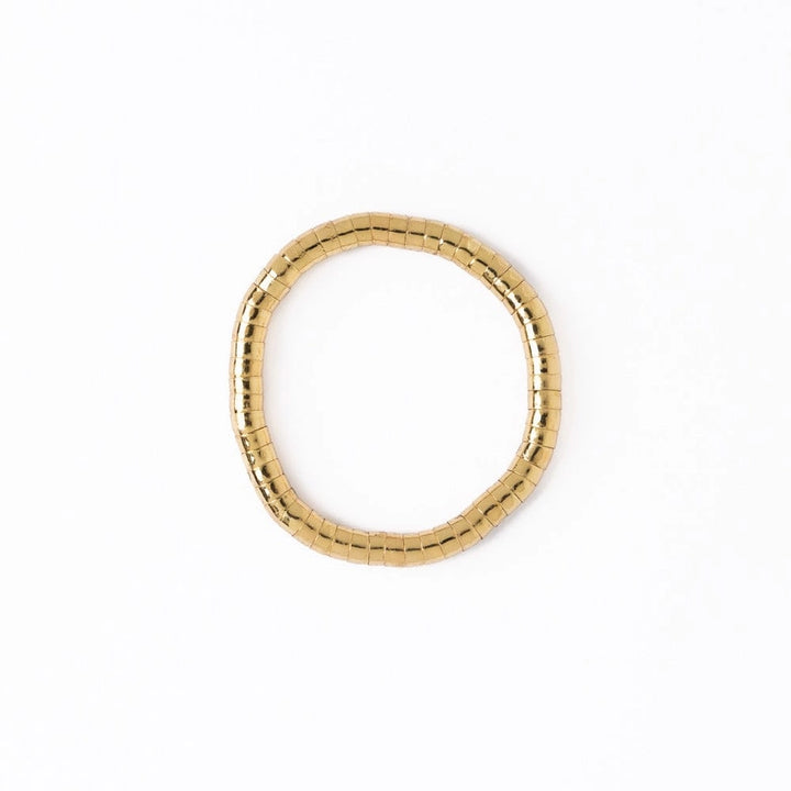 Lucille Round Bead Stretch Bracelet Brass