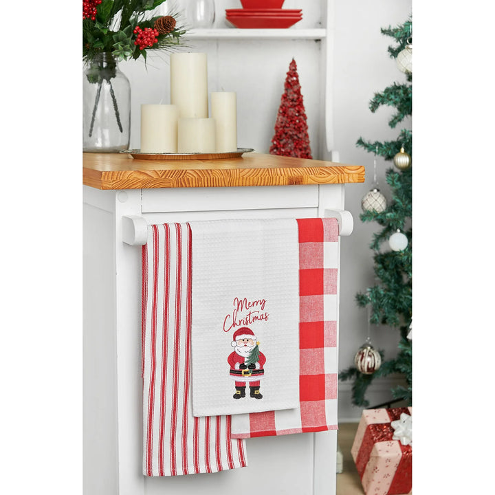 Merry Christmas Santa Embroidered Waffle Weave Kitchen Towel