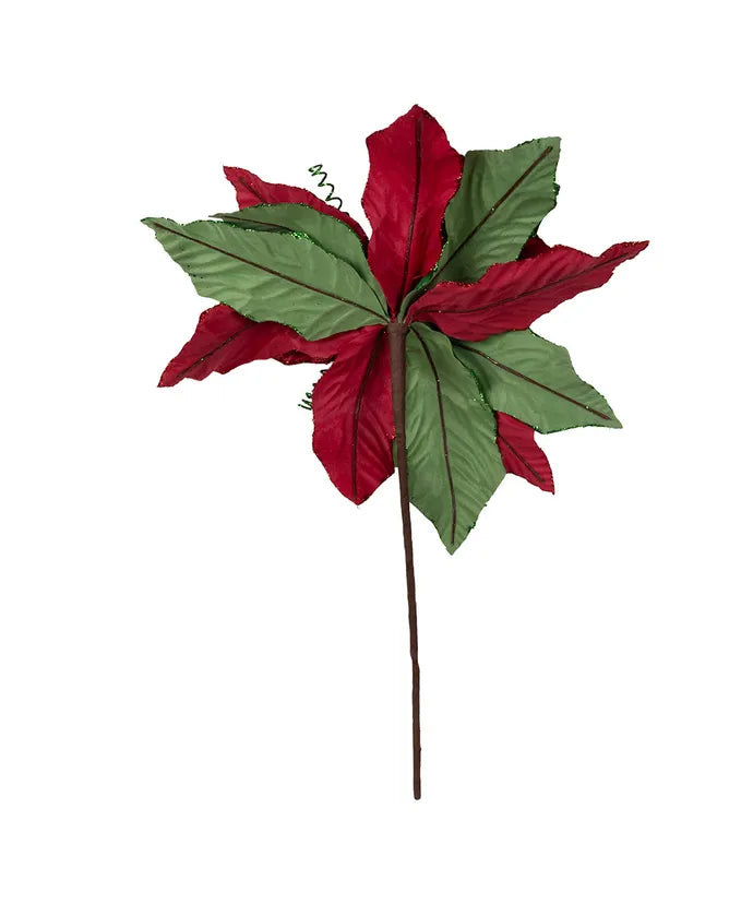 Kurt Adler Red & Green Velvet Poinsettia Pick