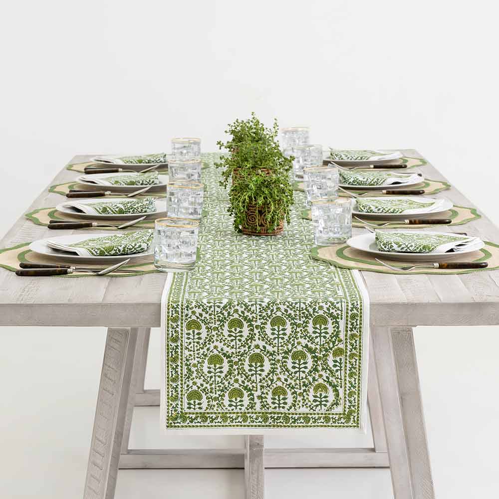 Pomegranate Caroline Green Floral Table Runner