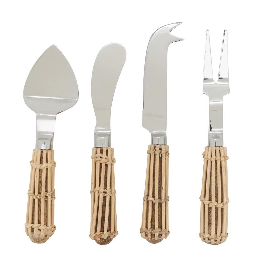 Wicker Handle Stainless Steel Cheese Knife Set