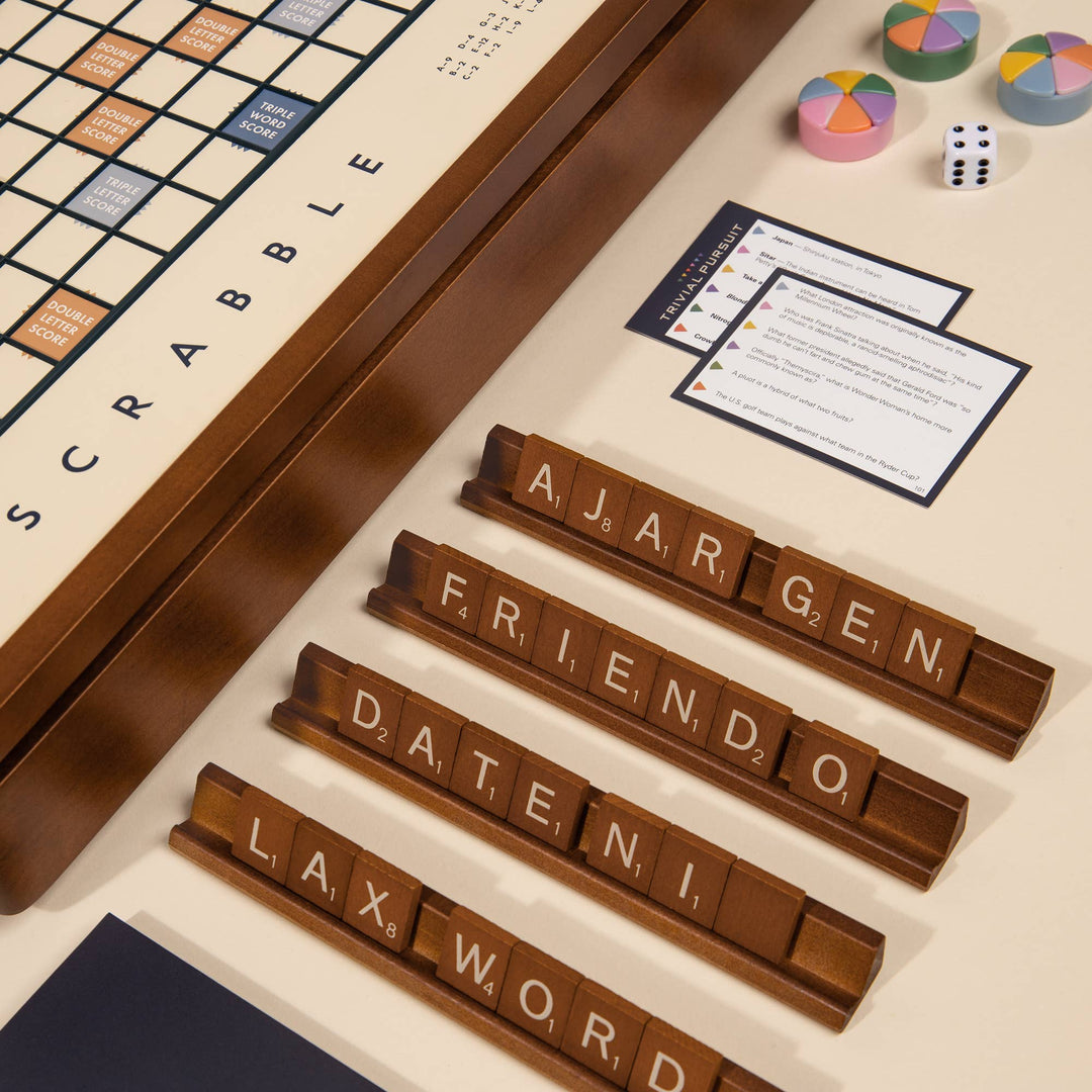 WS Game Company 3-in-1 Game Collection: Scrabble, Trivial Pursuit & Cribbage
