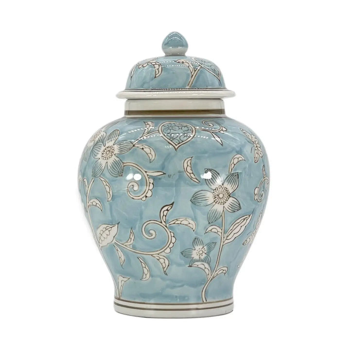 Light Blue & White Ceramic Chinoiserie Ginger Jar