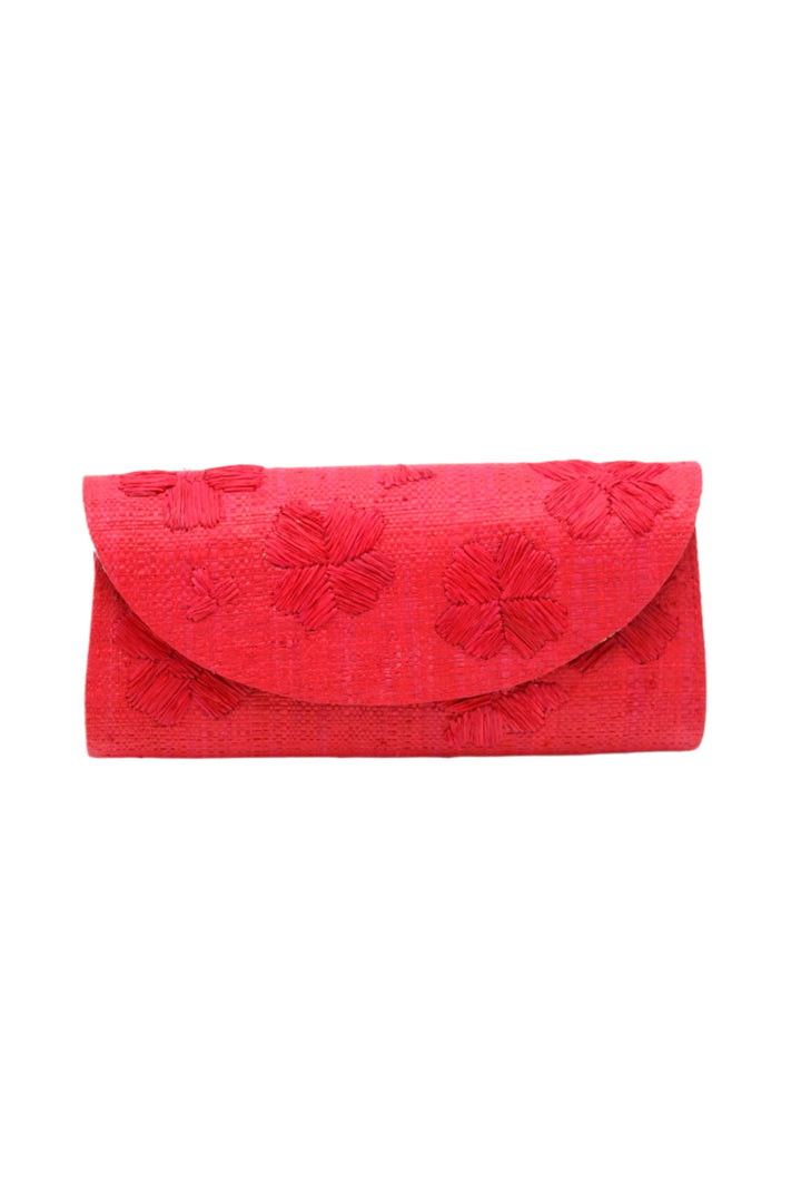 Shebobo Tulum Flower Straw Clutch Purse with Flower Embroidery