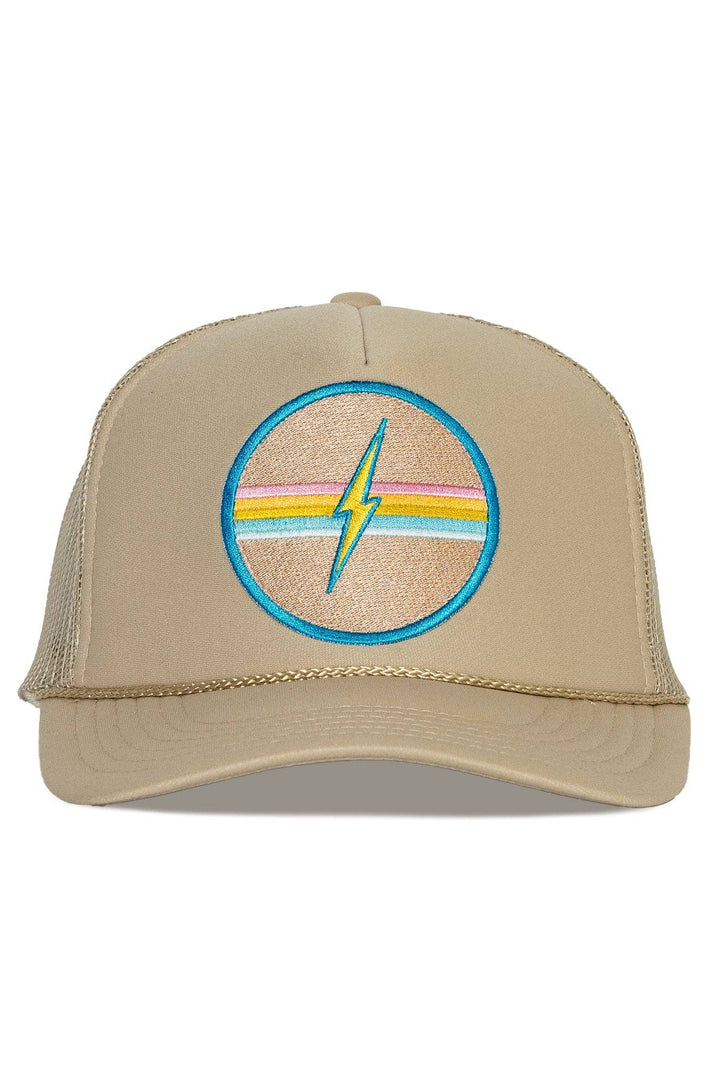 Tan Electric Rainbow Trucker Hat
