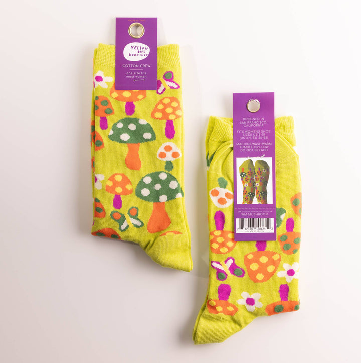 Yellow Owl Mushroom Butterfly Socks
