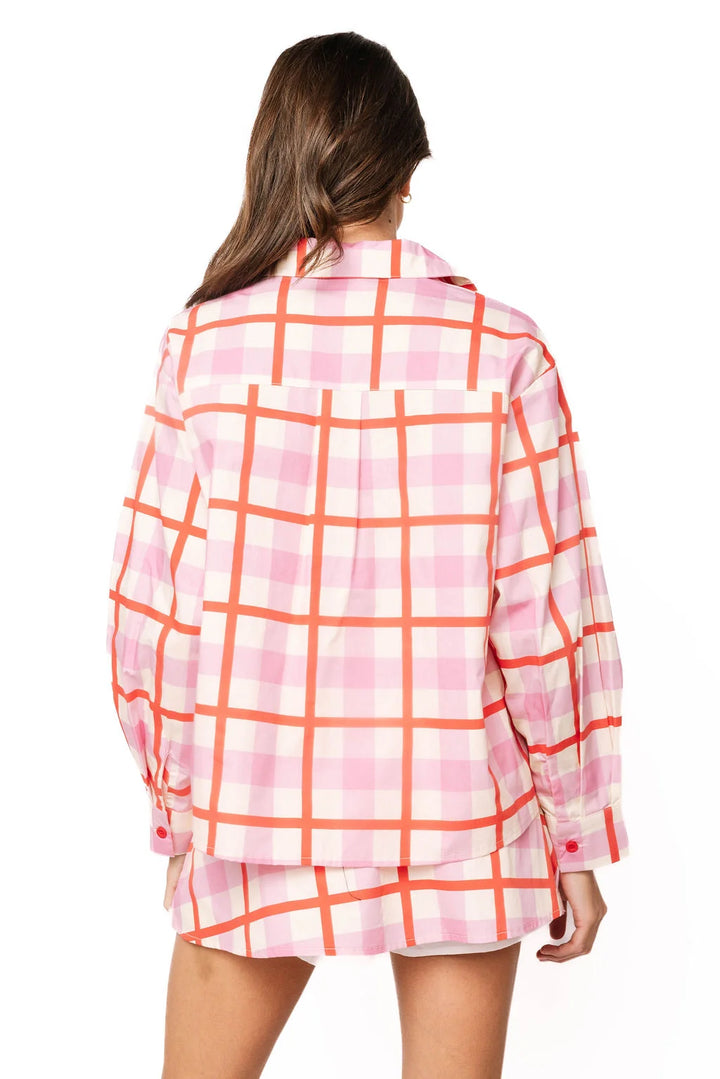 Queen of Sparkles Pink & Red Plaid Metallic Nutcracker Button Up