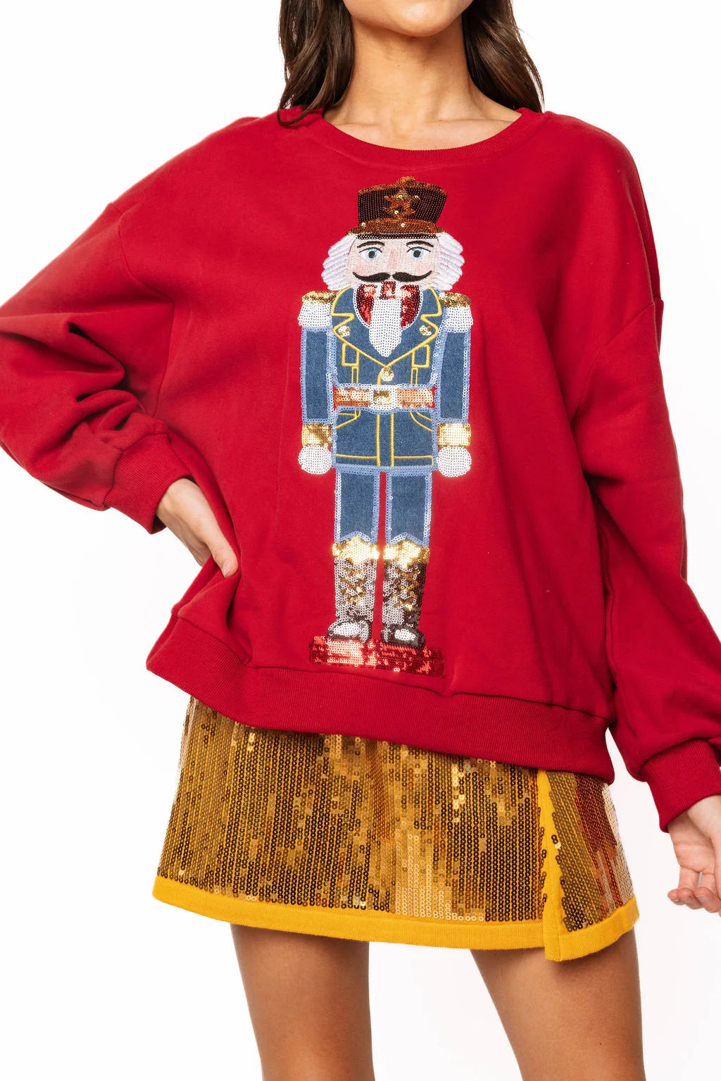 Queen of Sparkles Red Nutcracker In Denim Suit Sweatshirt