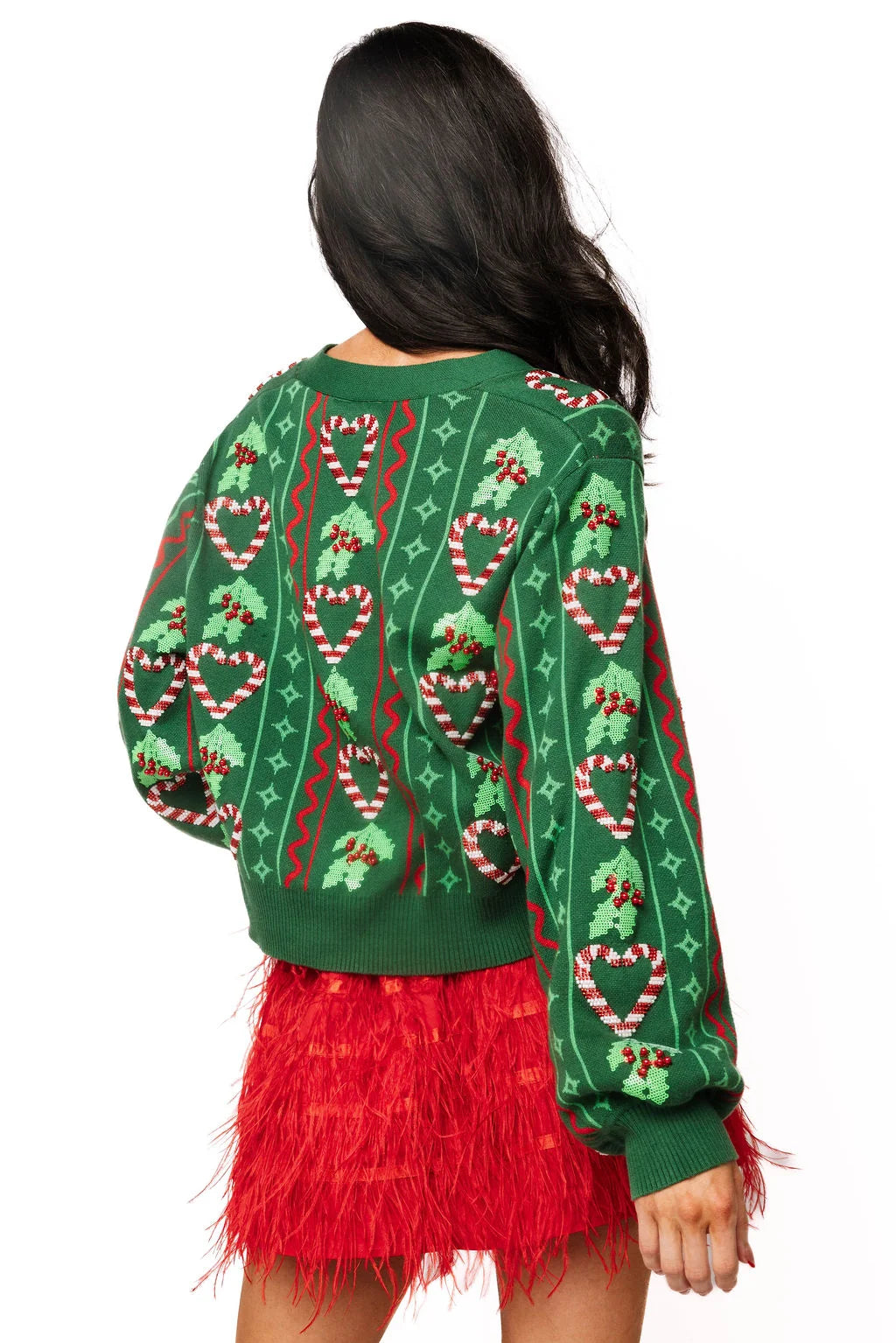 Queen of Sparkles Green 3D Holly & Peppermint Cardigan