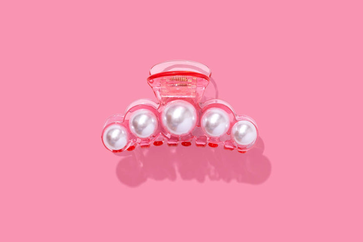 Taylor Elliott Designs Claw Hair Clip Translucent Pink w/ Pearl Beads