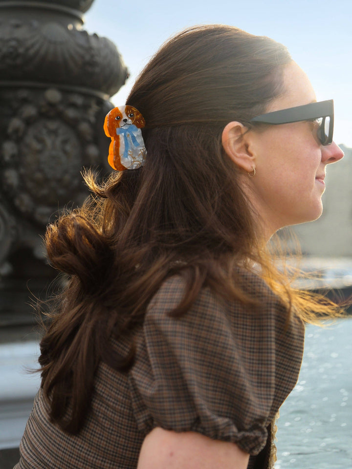 Solar Eclipse Hand-Painted King Charles Claw Hair Clip