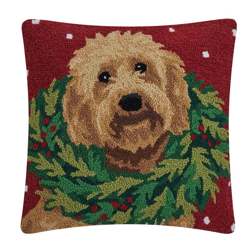 Peking Handicrafts Labradoodle with Wreath Hook Pillow