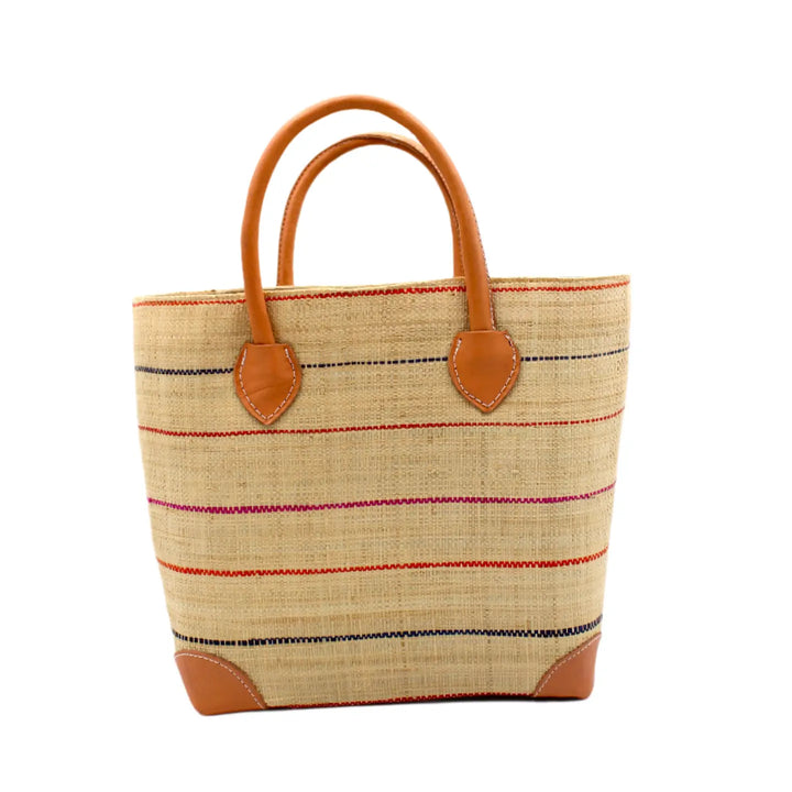 Shebobo Fuchsia Coral Pinstripe Augustine Straw Basket Bag