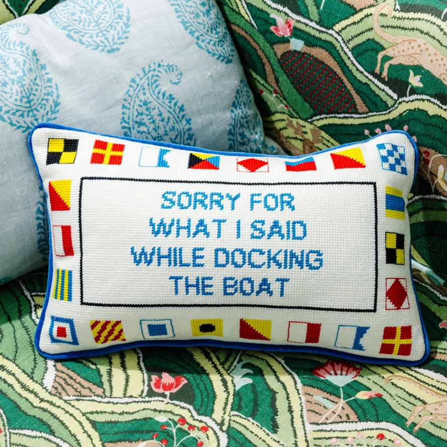 Furbish Studio Docking the Boat Needlepoint Pillow