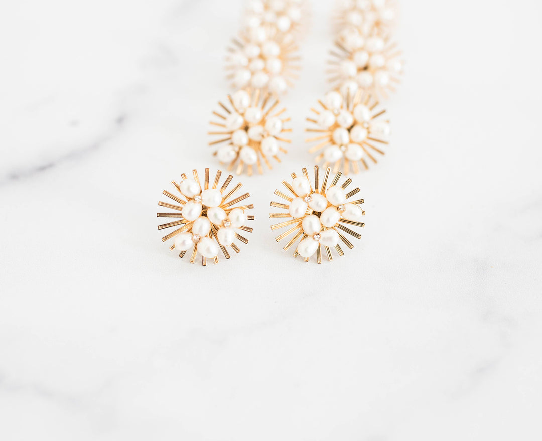 St Armands Sunburst Pearl Statement Stud Earrings