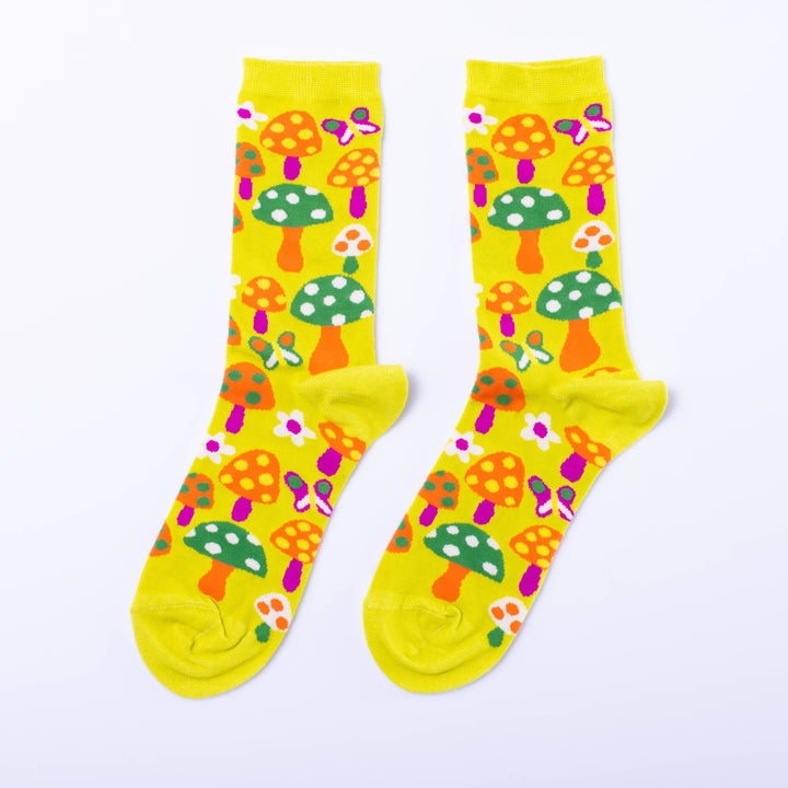 Yellow Owl Mushroom Butterfly Socks