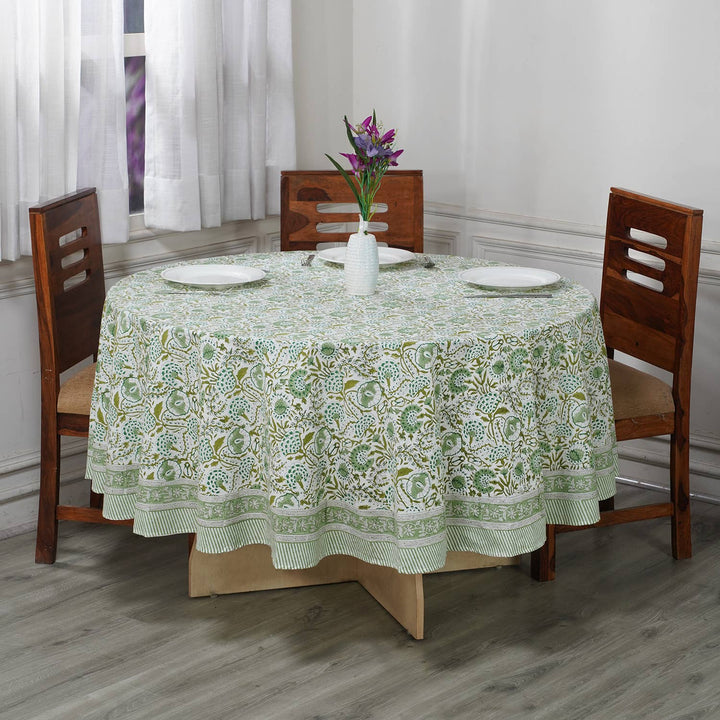 Cotton Print Club Printed Cotton Round Tablecloth Agate Green