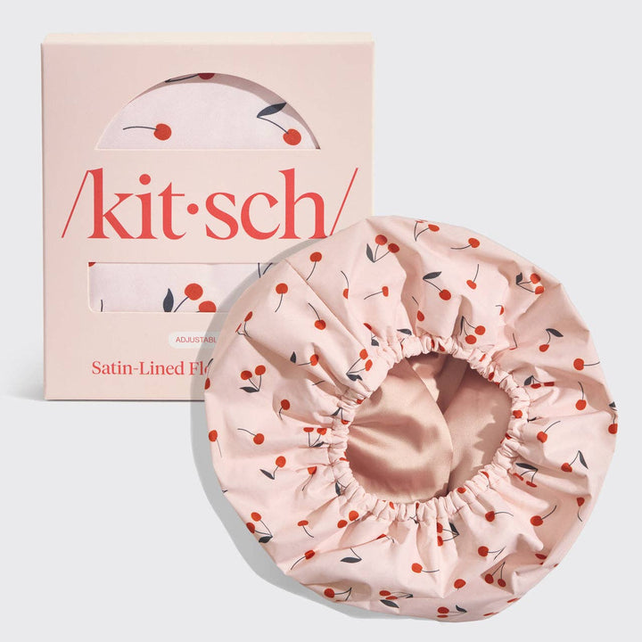 Kitsch Satin-Lined Shower Cap Cherry Print