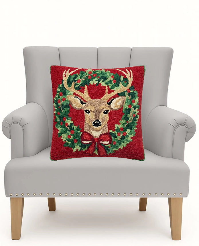 Peking Handicrafts Reindeer Wreath Hook Pillow