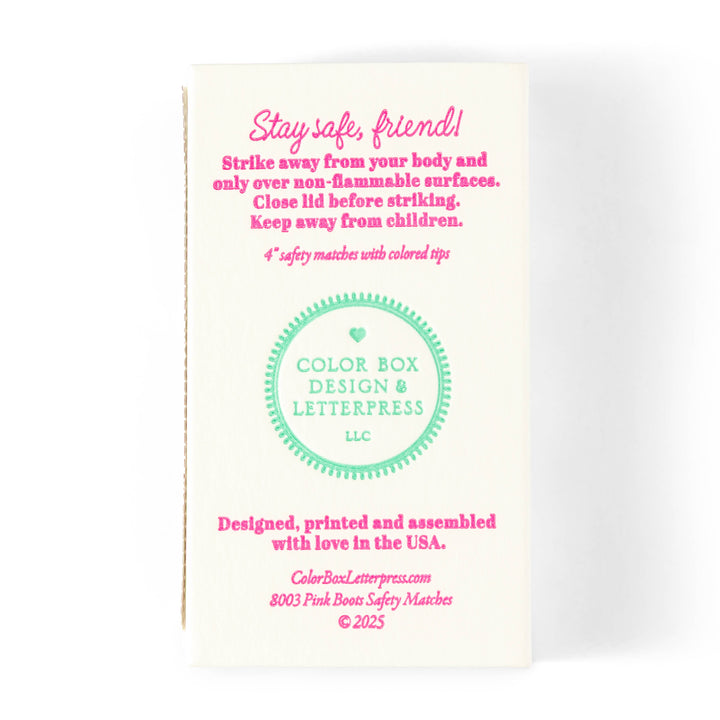 Color Box Design Pink Cowgirl Boots Safety Matches
