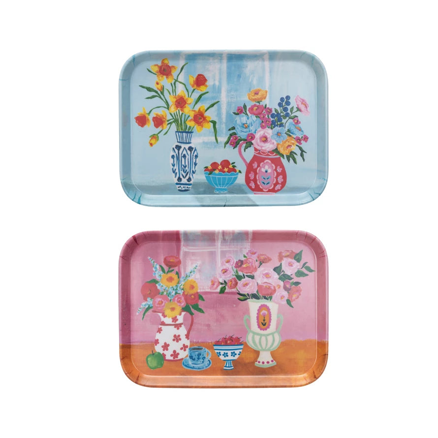 Floral Print Bamboo Trinket Tray - Assorted