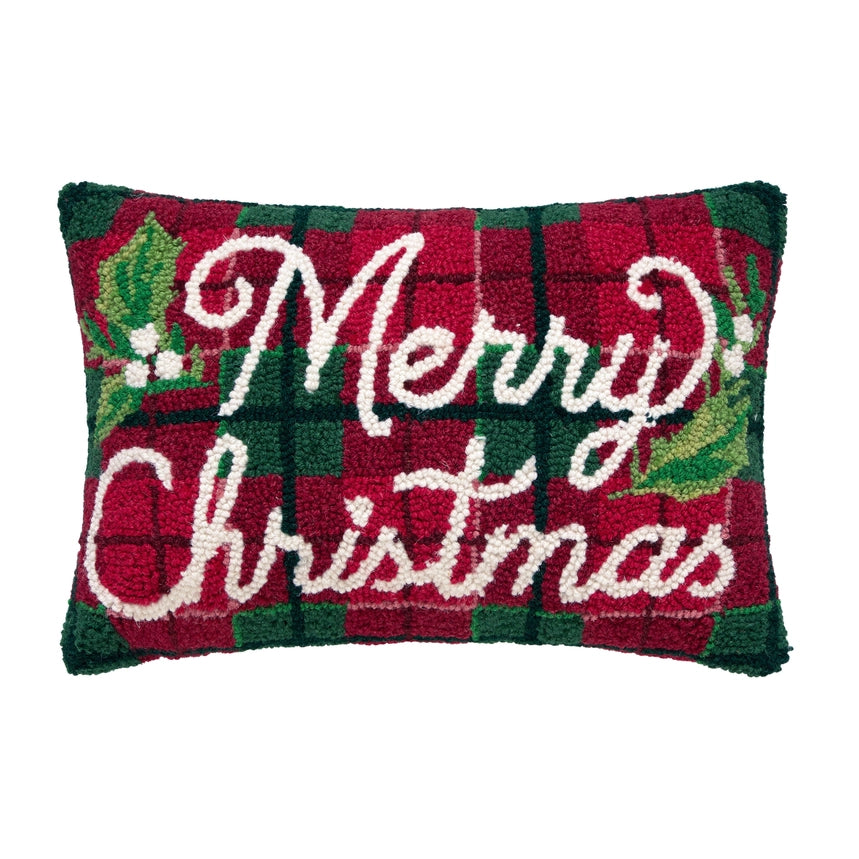 Peking Handicrafts Merry Christmas Plaid Hook Pillow