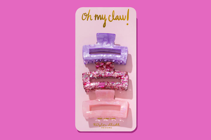 Taylor Elliott Designs Claw Hair Clip Trio Pink Confetti/Purple/Pastel Pink