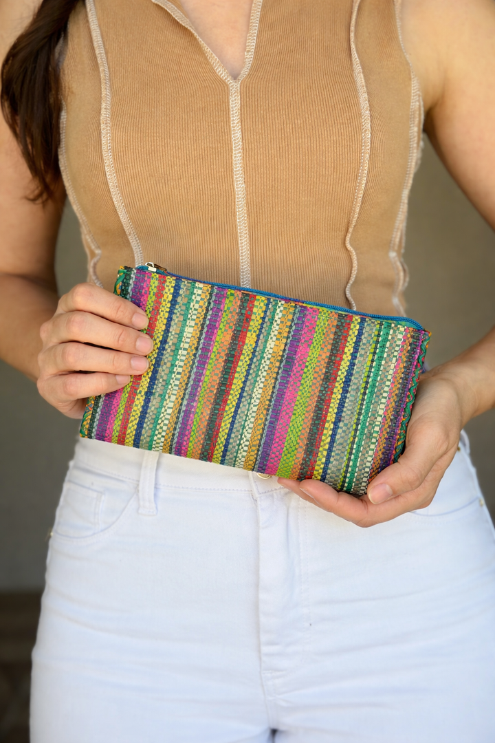 Shebobo Amelia Stripe Pattern Nesting Straw Clutch Bag