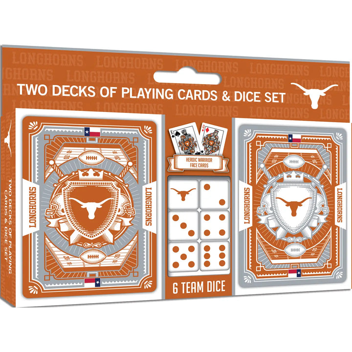 Masterpiece Puzzles Texas Longhorns 2-Pack Playing Cards & Dice Set