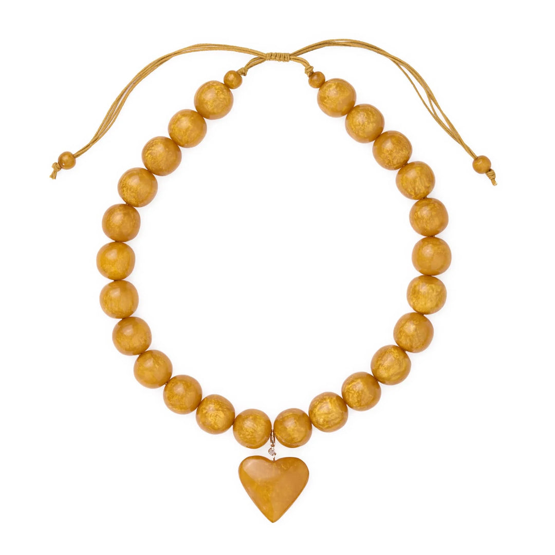 Emery Large Round Resin Bead With Heart Adjustable Necklace