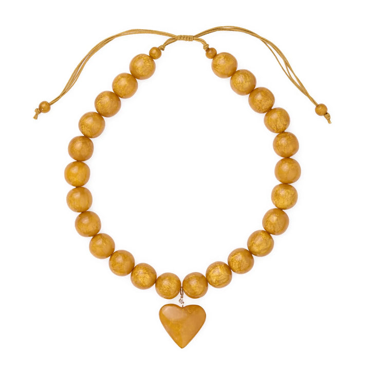 Emery Large Round Resin Bead With Heart Adjustable Necklace