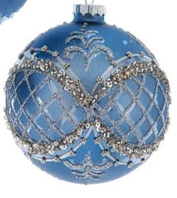 Kurt Adler Glass Blue & Platinum Ornament Assorted