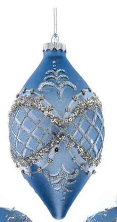 Kurt Adler Glass Blue & Platinum Ornament Assorted