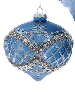 Kurt Adler Glass Blue & Platinum Ornament Assorted