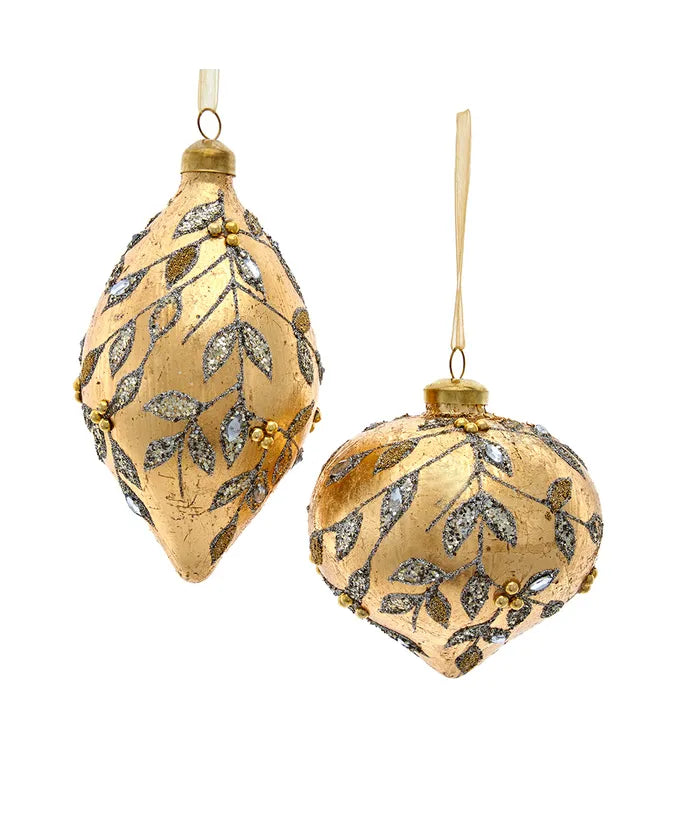 Glass Gold Leaf with Silver Accent Ornament