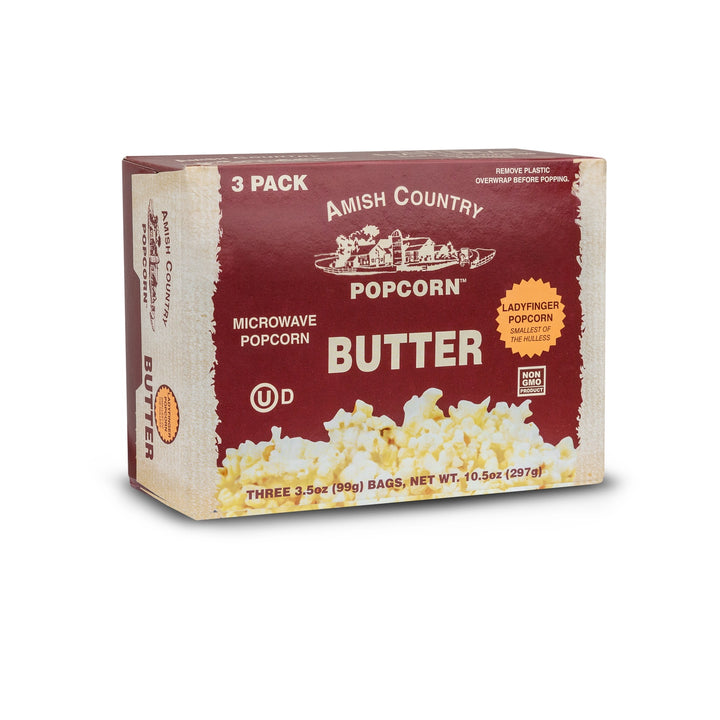 Amish Country Popcorn 3pk Microwave Ladyfinger Butter Popcorn